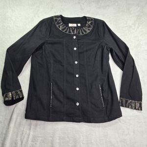 NWT Quacker Factory Jacket Women's Medium Black Rhinestone Embellished Stretch